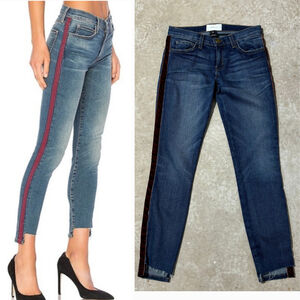 Current/Elliott Stiletto Slanted Step Hem Jeans Women’s 24 Blue Burgundy Stripe